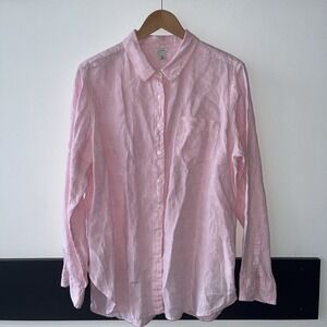 Women's L L Bean Linen Long Sleeve Button Up Shirt. XL. Pink